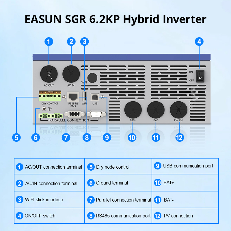 EASUN POWER 6200W 48V Hybrid Inverter 100A MPPT Support Parallel with WIFI