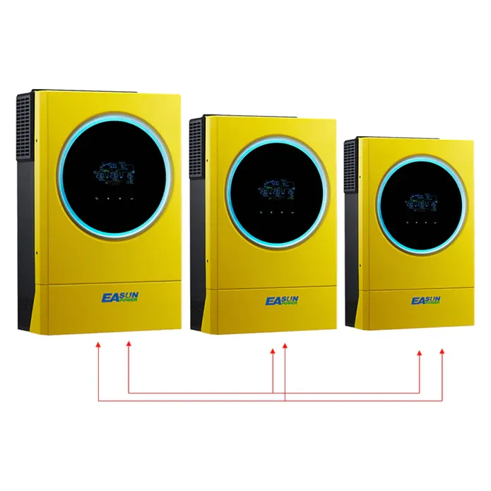 EASUN Hybrid Solar Inverter 16.8KW 230vac MPPT 120A Solar Charger PV Input 6000W 450vdc LED Ring Lights Touchable Button 1 phase&3 phase