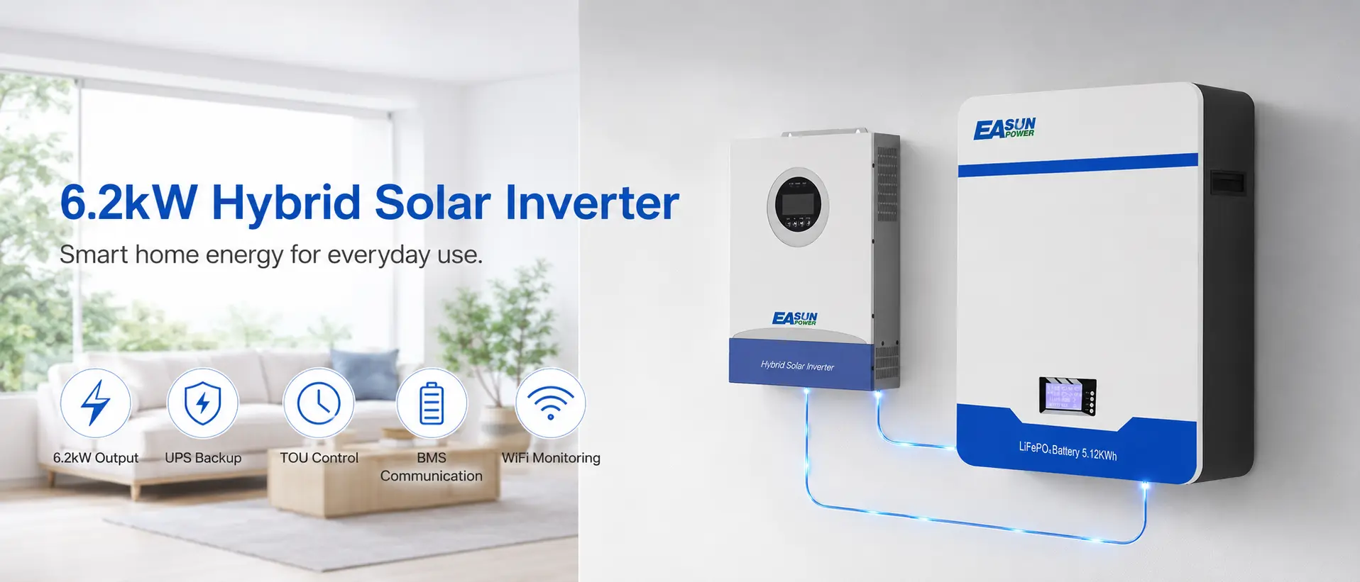 SGR 6.2kW hybrid solar inverter with wall-mounted lithium battery