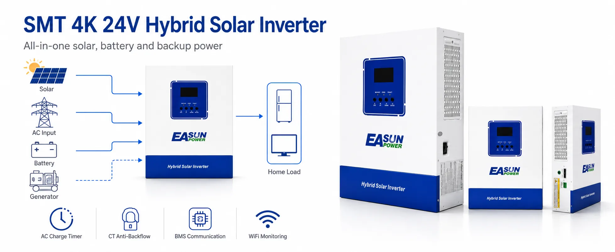 SMT 4K 24V all-in-one hybrid solar inverter power solution
