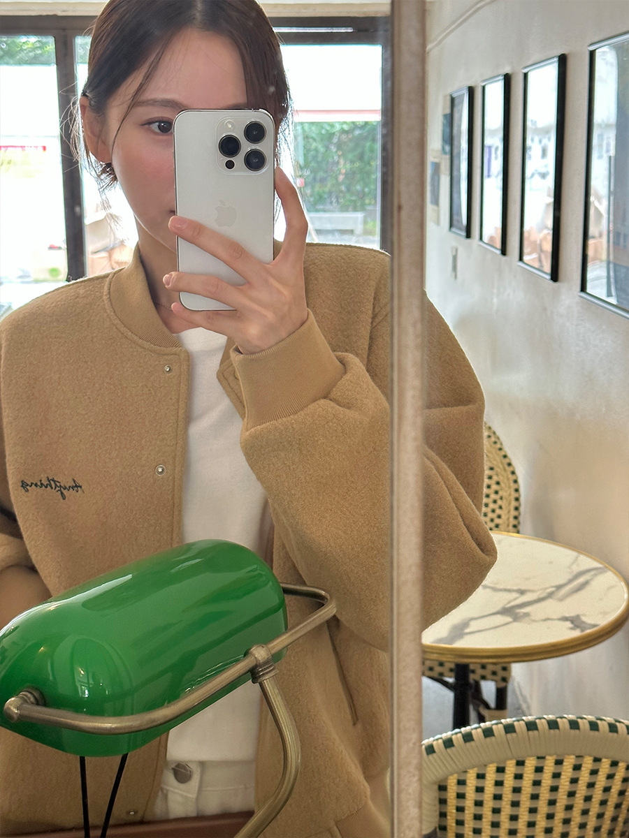 胸前字母绣花棒球服女2023冬新款时髦撞色保暖羊毛夹克93912