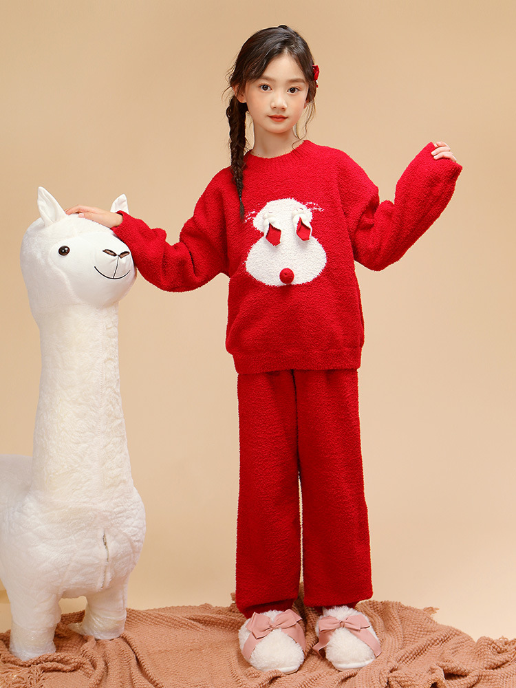2023童装女家居服套装秋冬韩版个性红色大童睡衣可外穿女童家居服