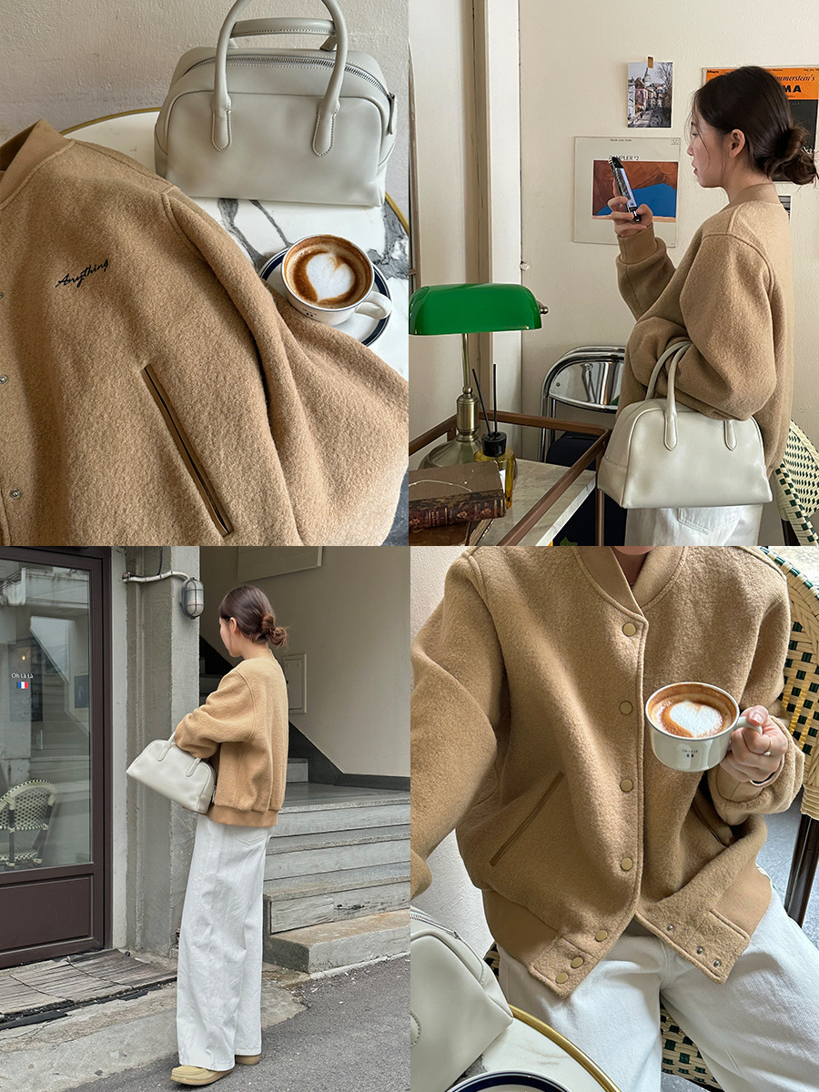 胸前字母绣花棒球服女2023冬新款时髦撞色保暖羊毛夹克93912