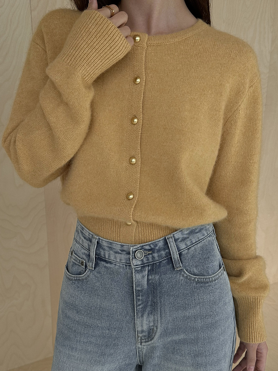 高比例浣熊毛羊毛针织衫女2023秋新款亲肤绒感宽松上衣22899