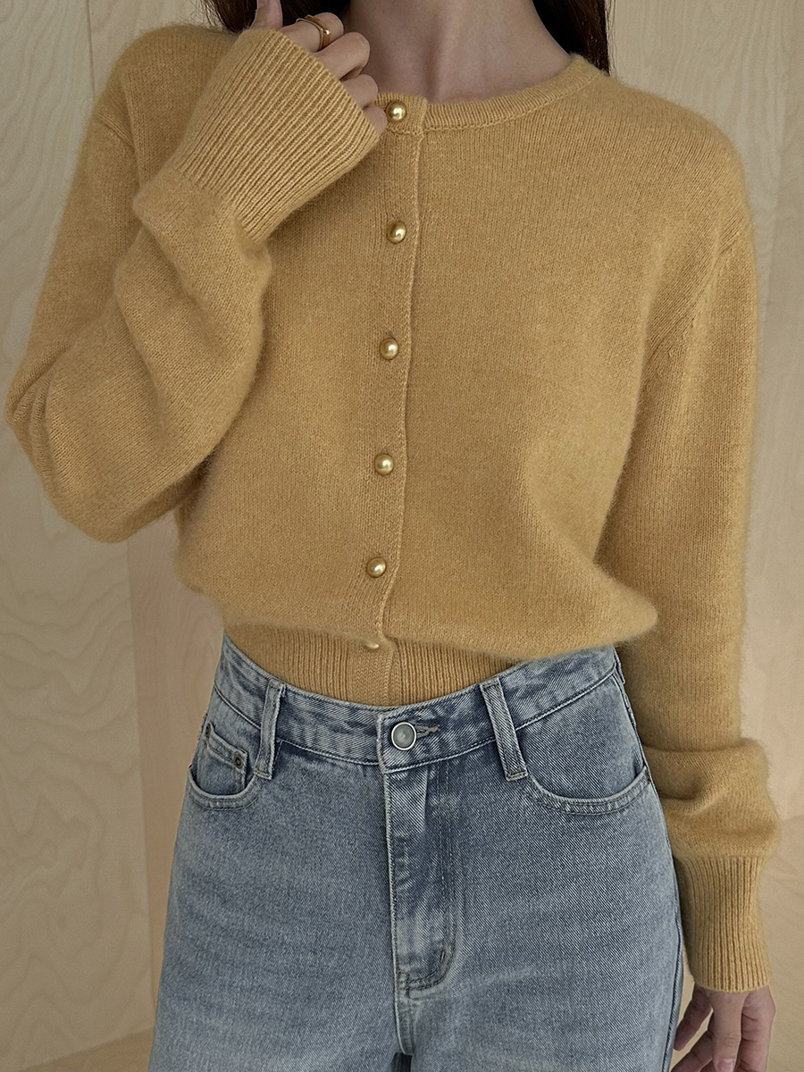 高比例浣熊毛羊毛针织衫女2023秋新款亲肤绒感宽松上衣22899