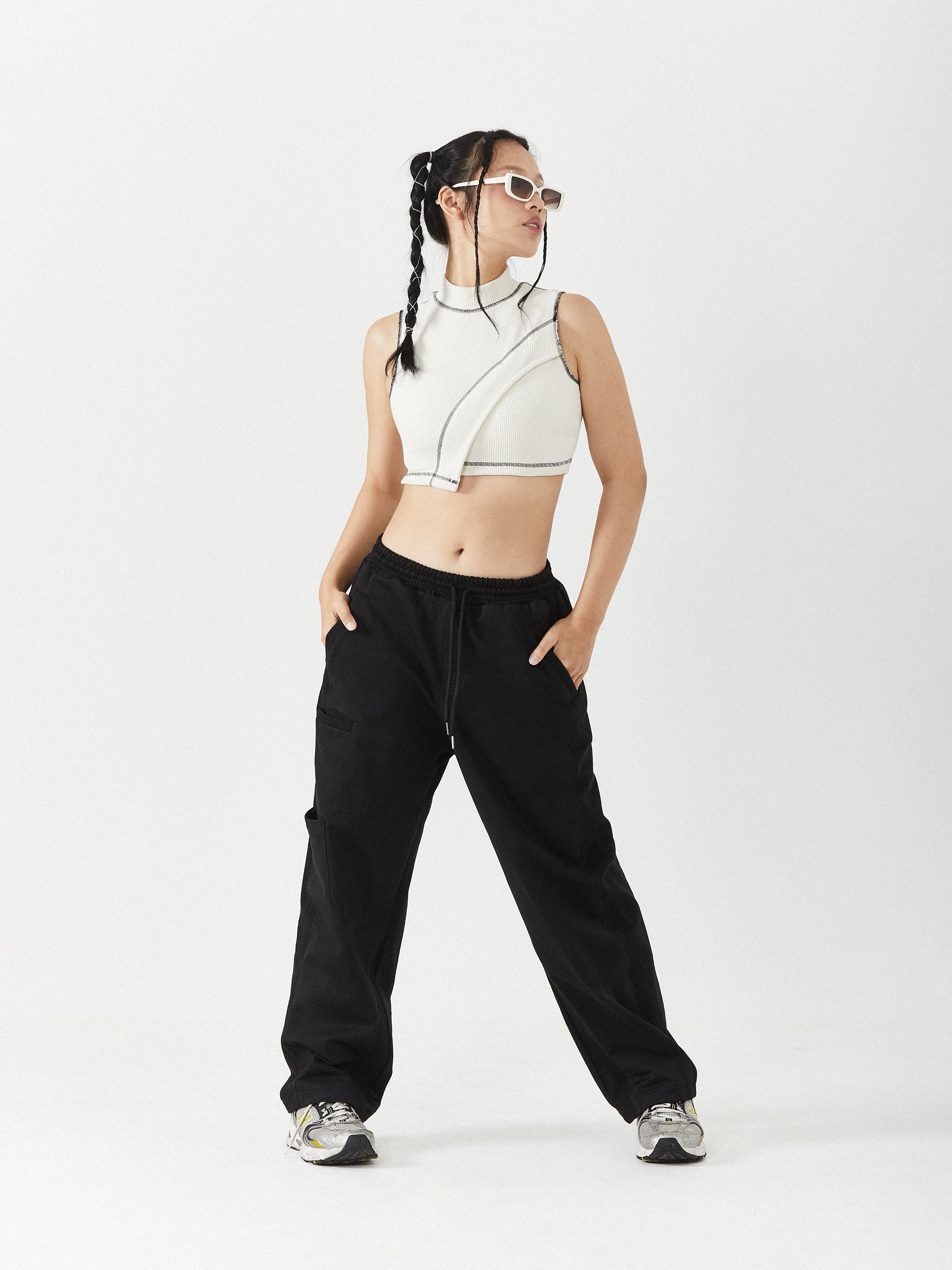 High Neck Stitch Top | Beige