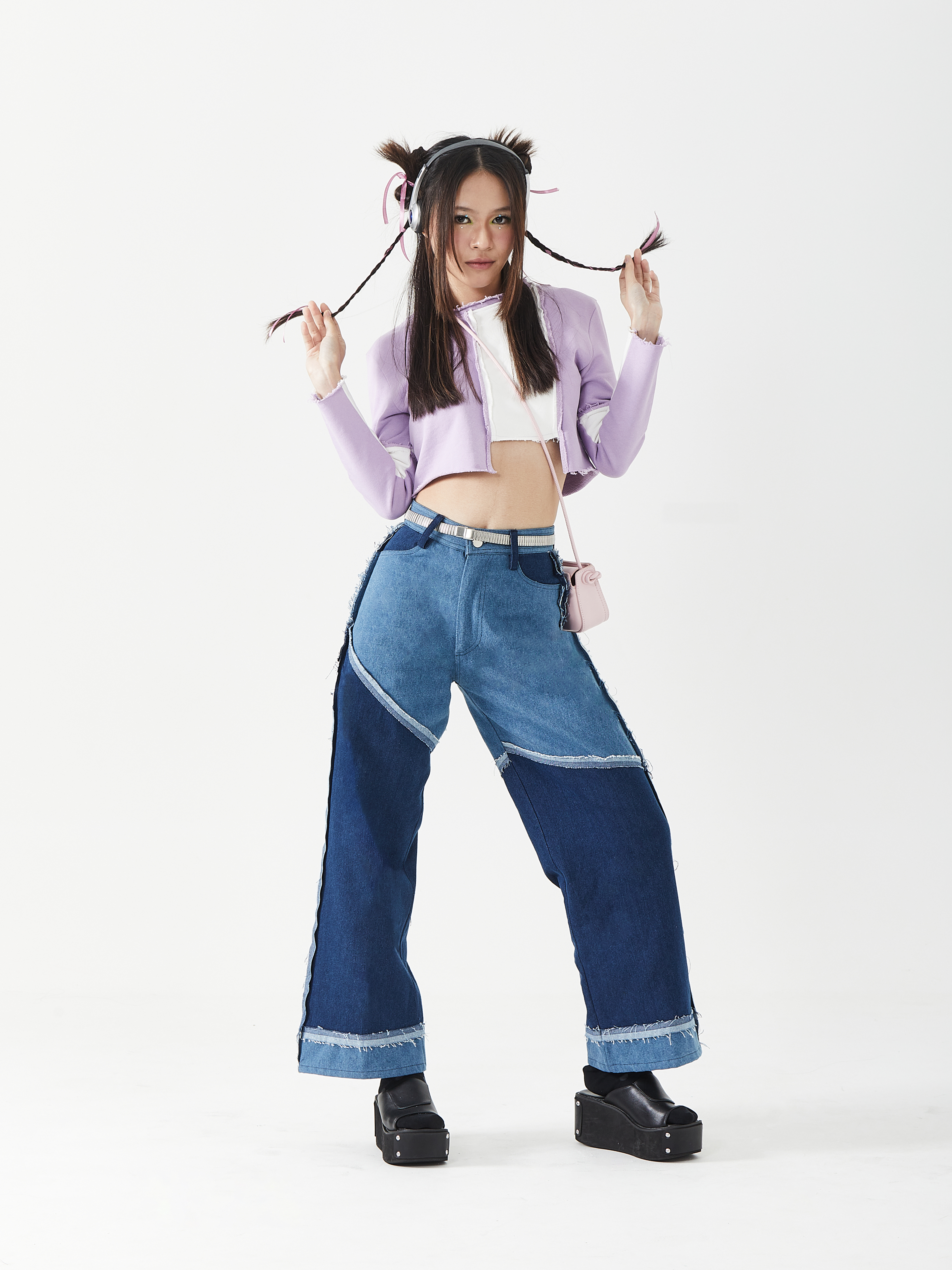Raw Edges Long Sleeves Crop | Purple