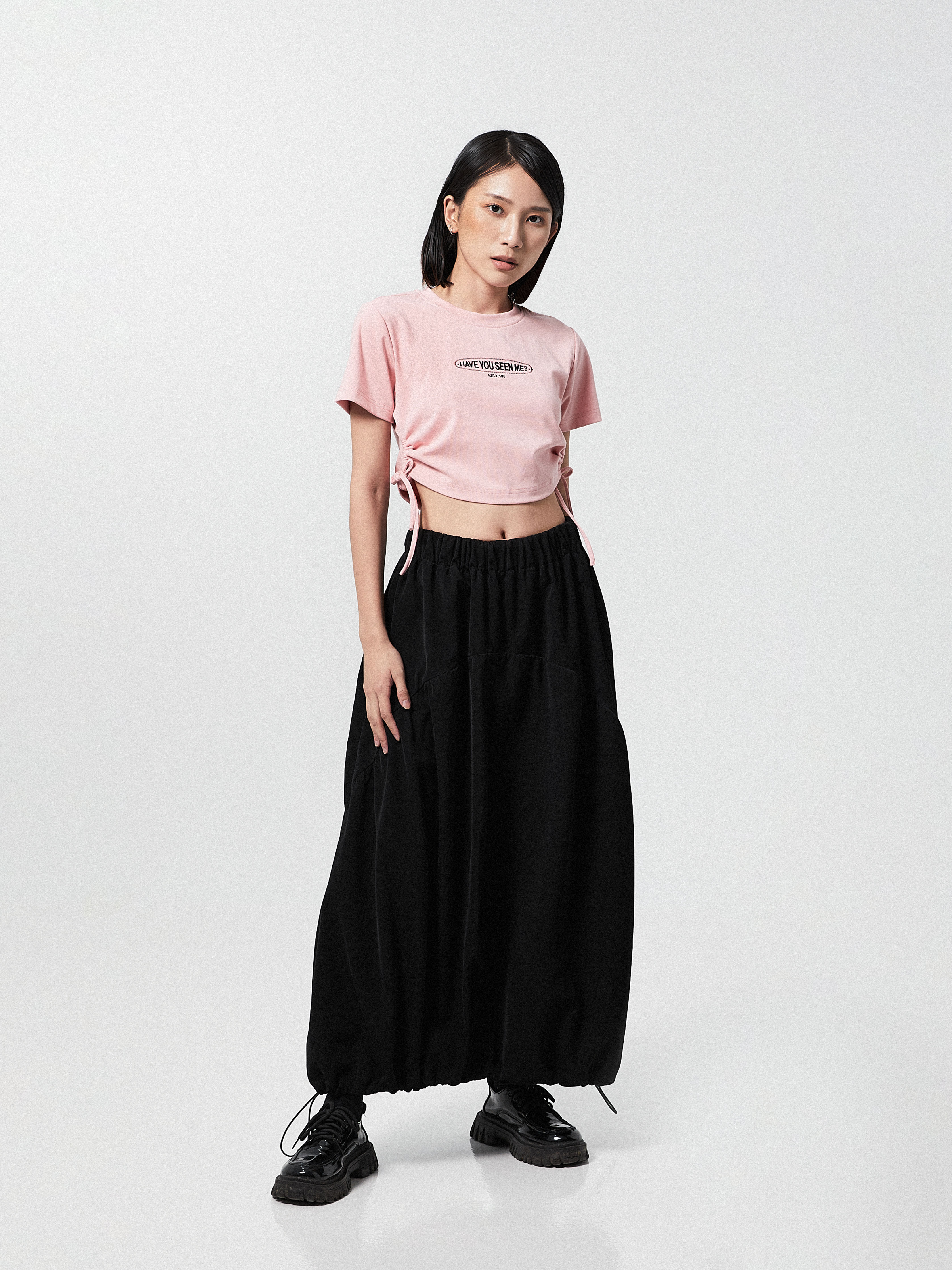 Graphic Ruched Side Crop | Pink