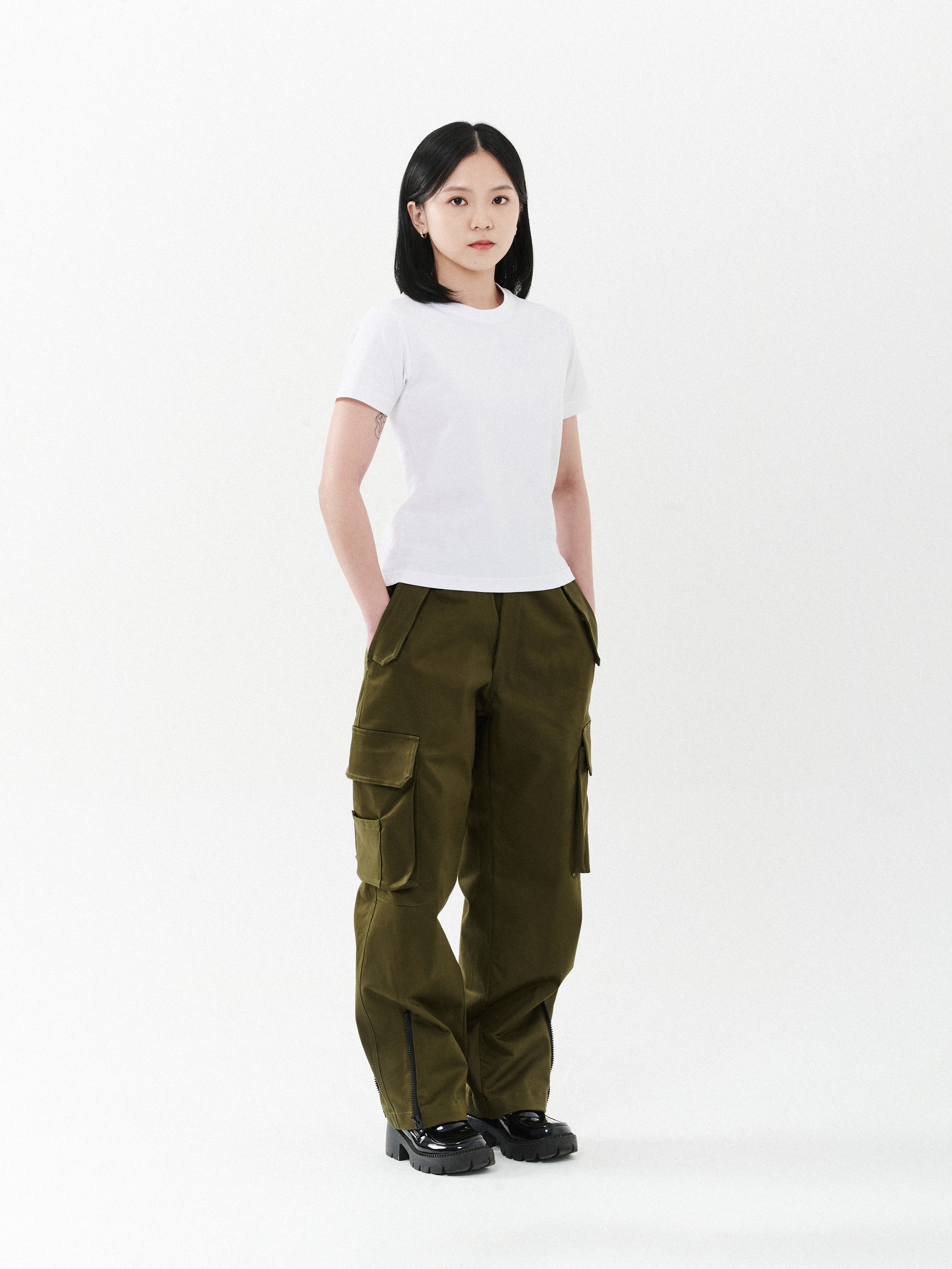 Side Split Zipper Cargo Pants | Green