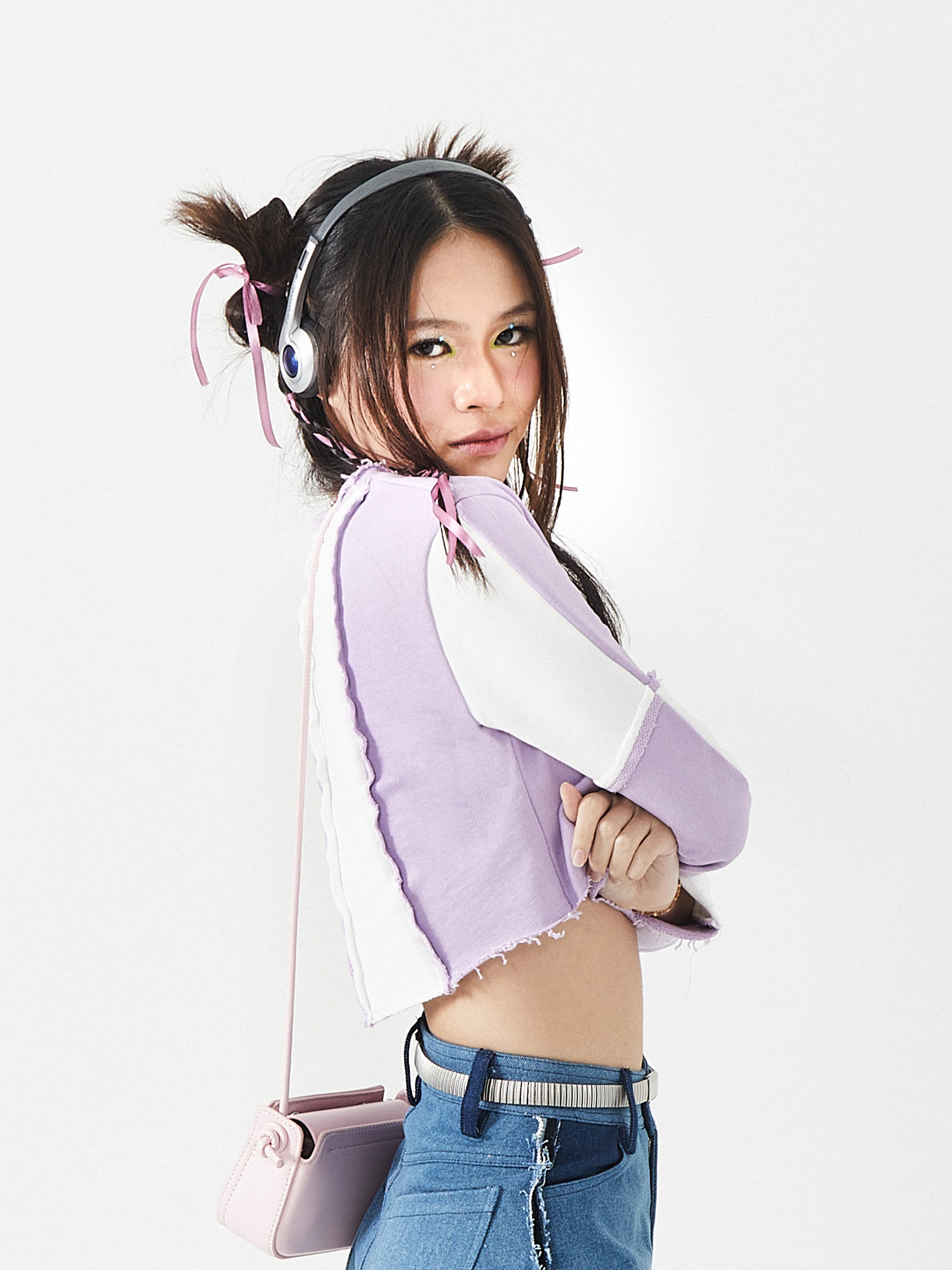 Raw Edges Long Sleeves Crop | Purple