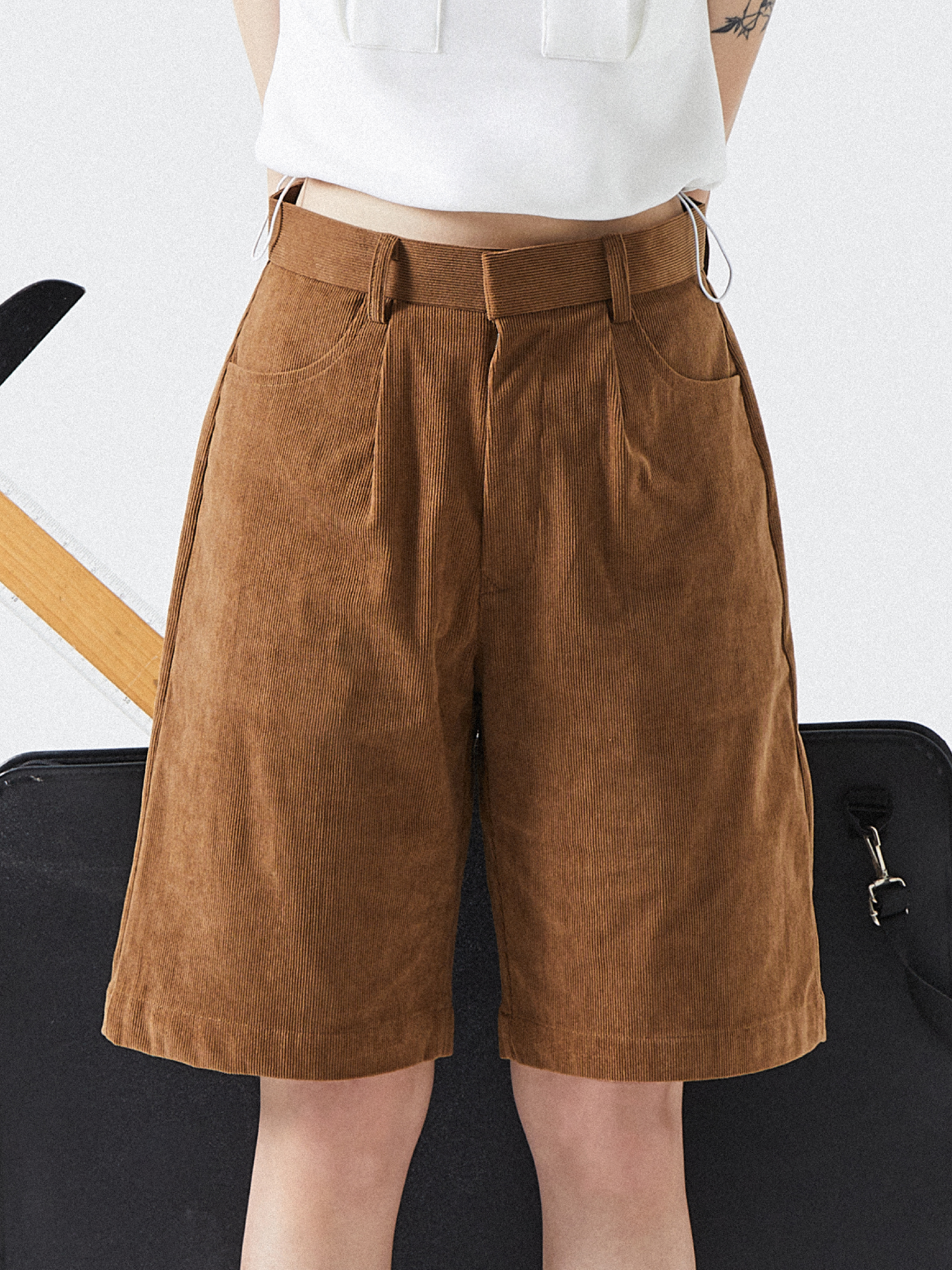 Suspender Corduroy Knee Length Shorts