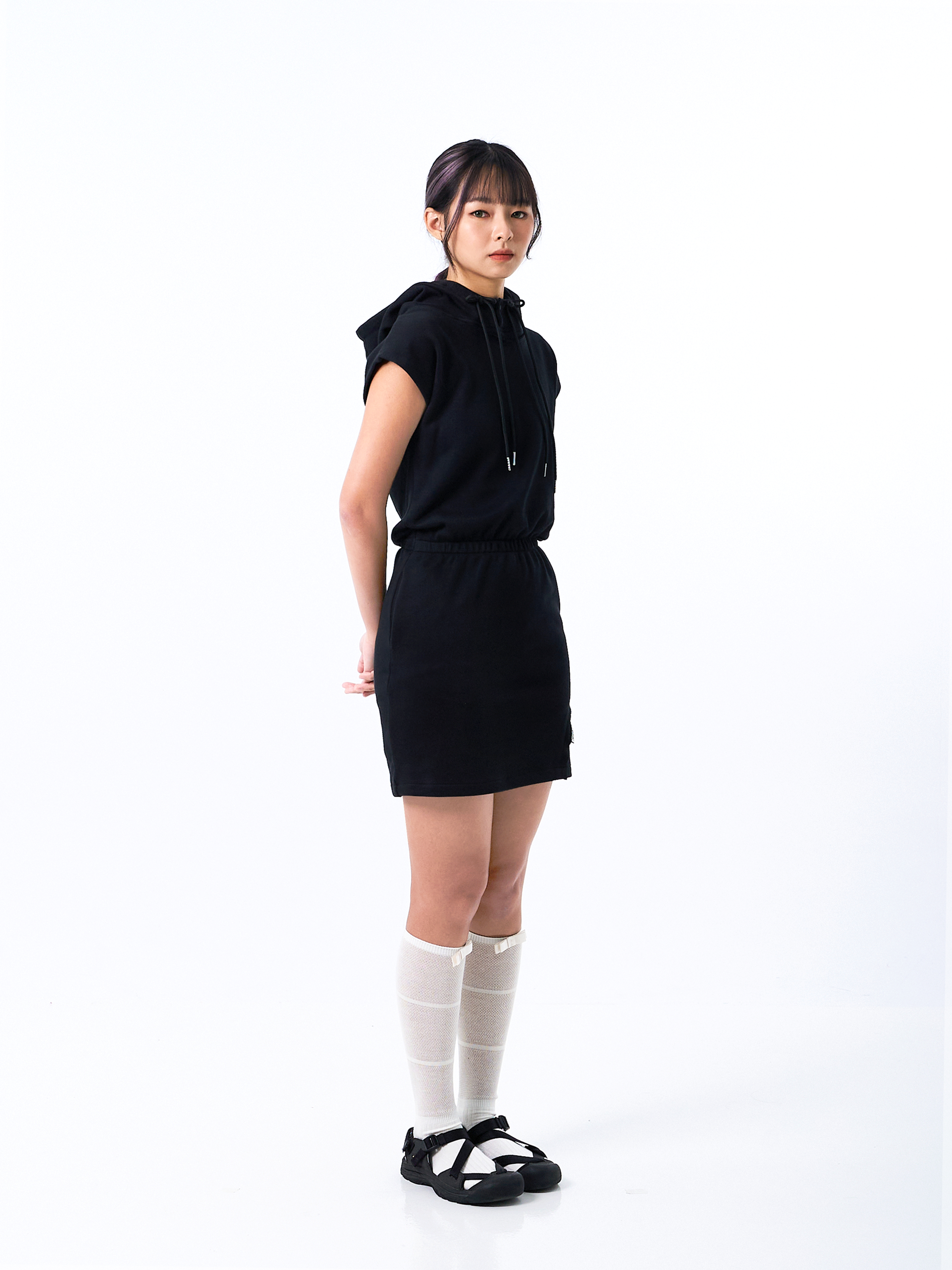 Rough Cut Hooded Dress