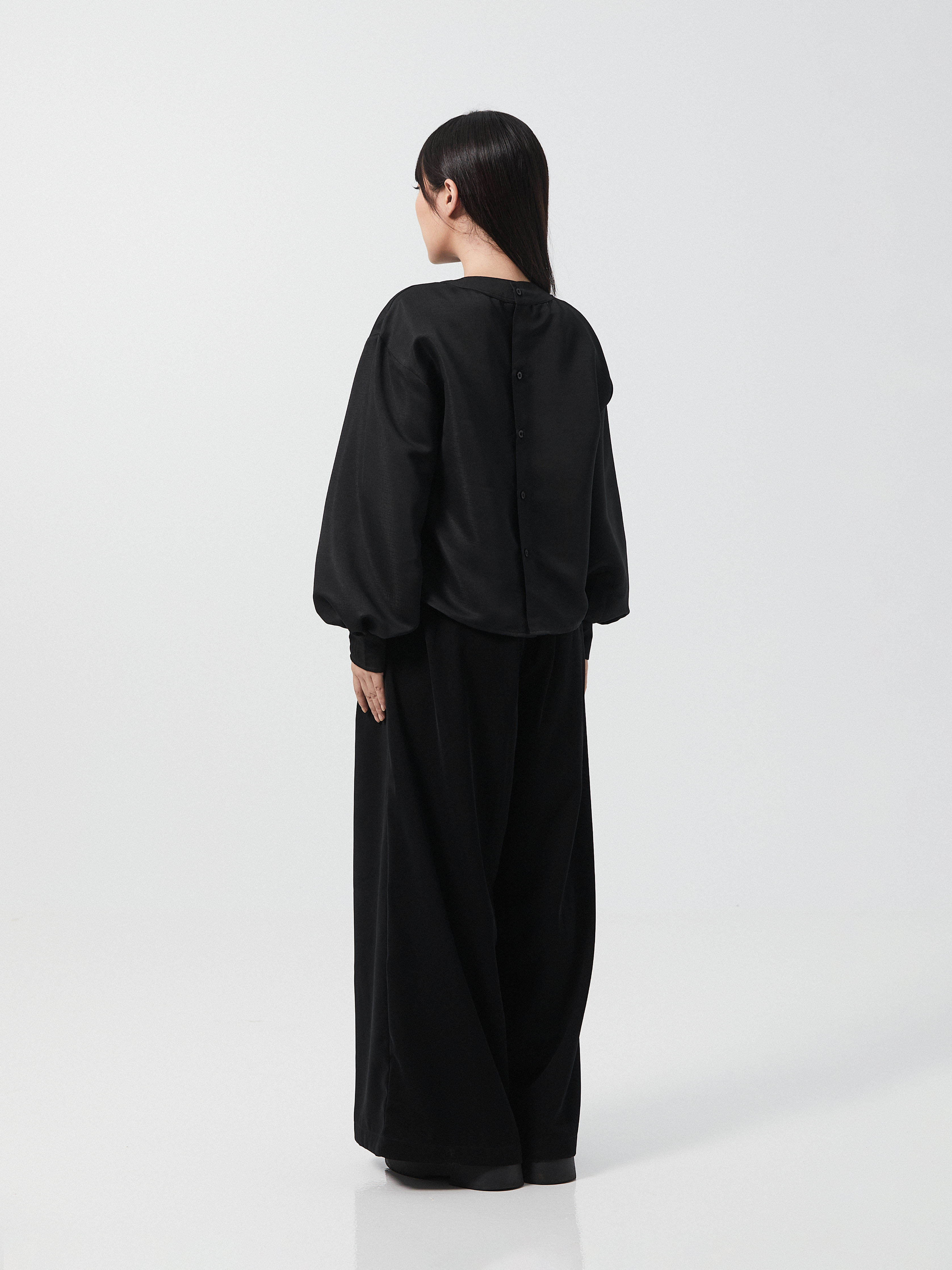 Grace Pleated Long Sleeve Top | Black