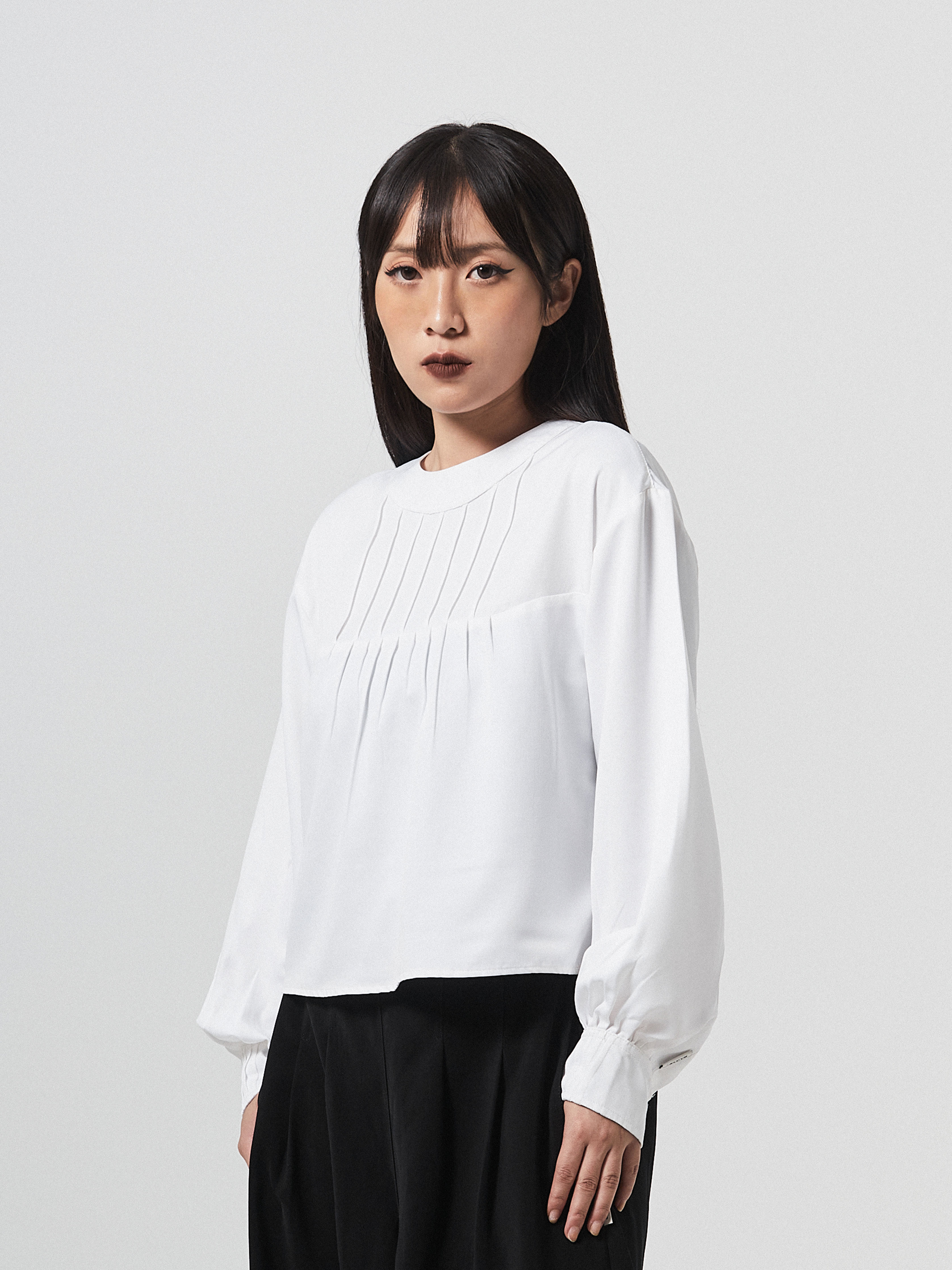 Grace Pleated Long Sleeve Top | White