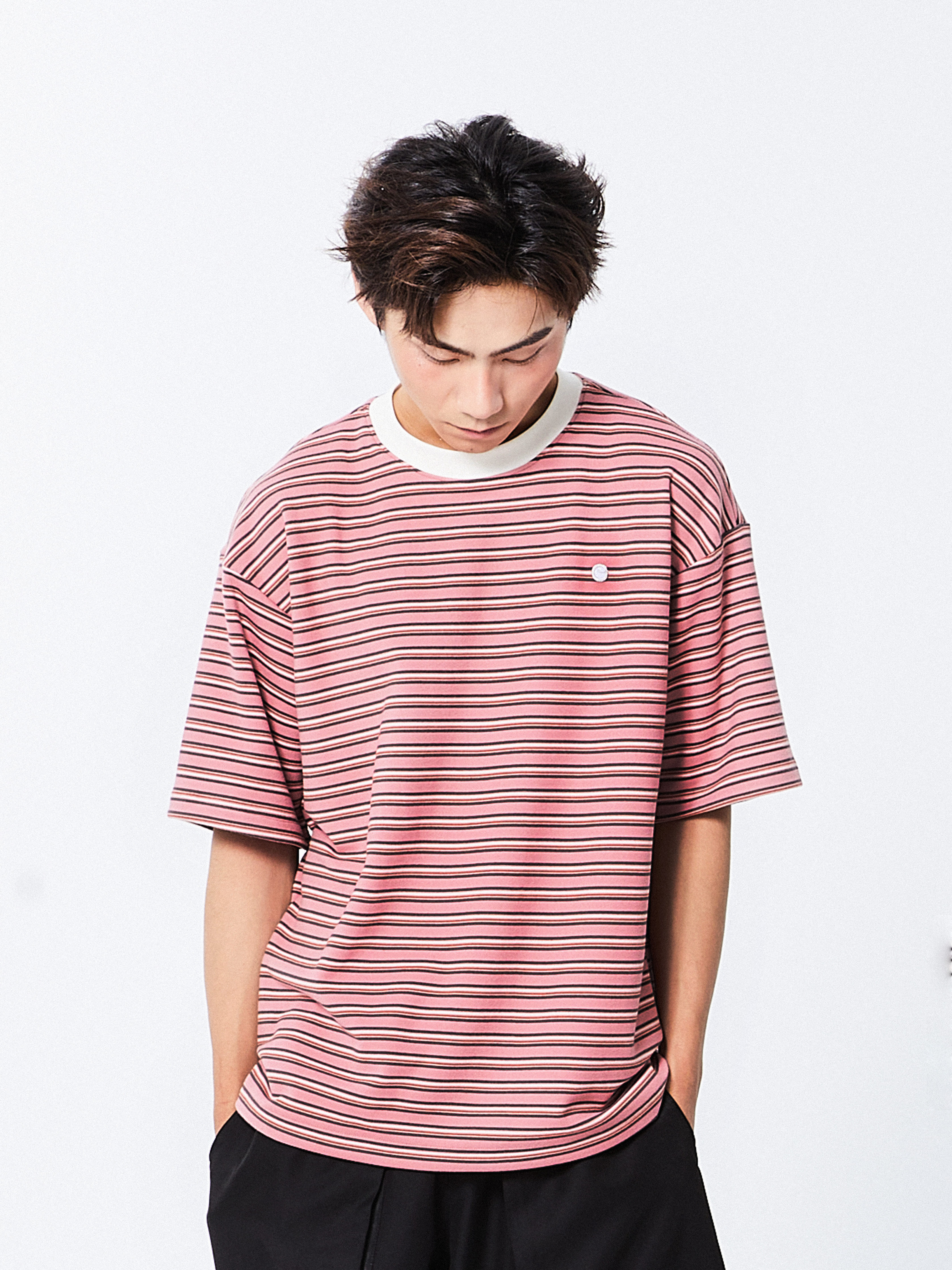 Cozy Stripes Emblem Tee | Pink