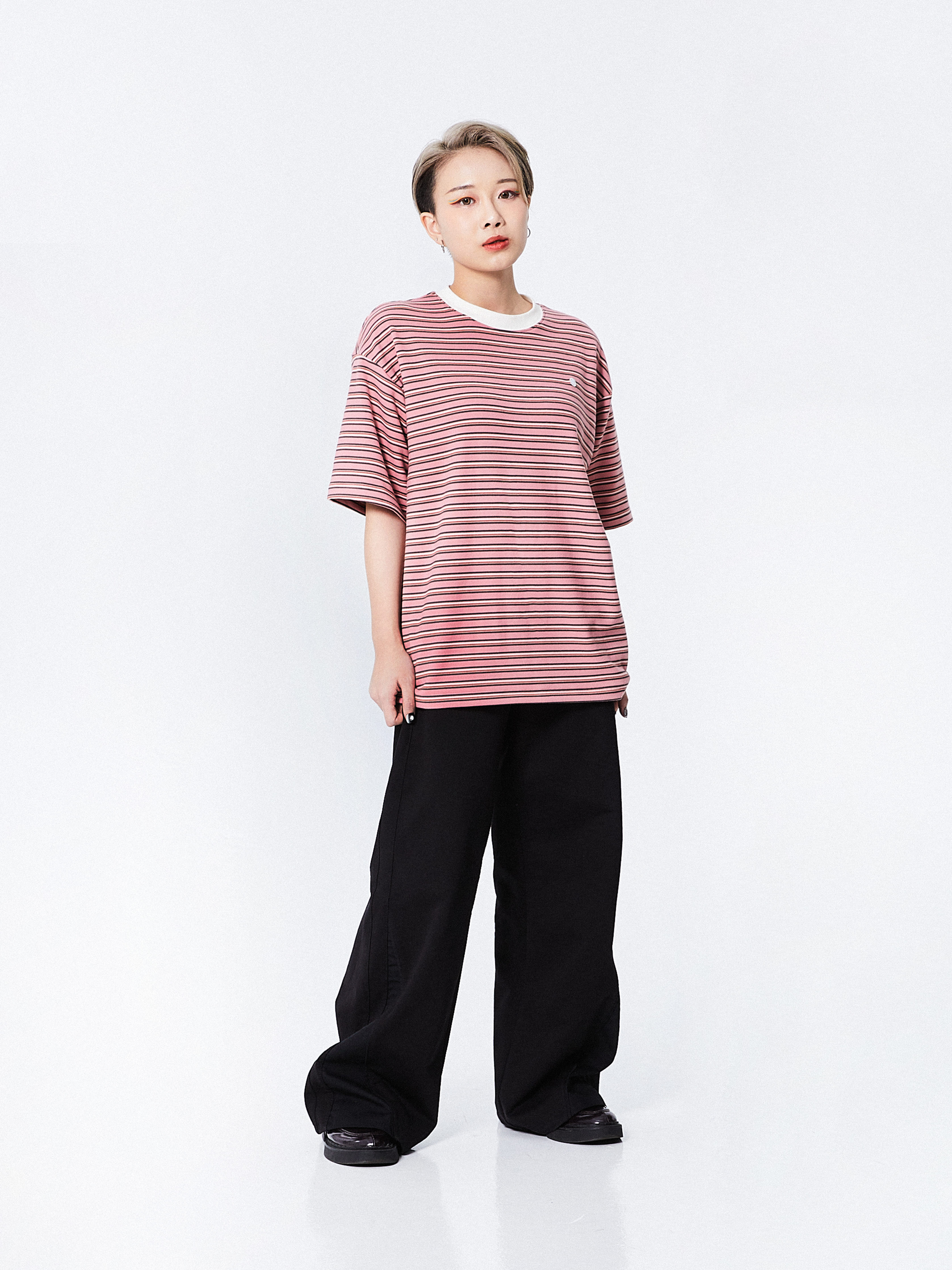 Cozy Stripes Emblem Tee | Pink