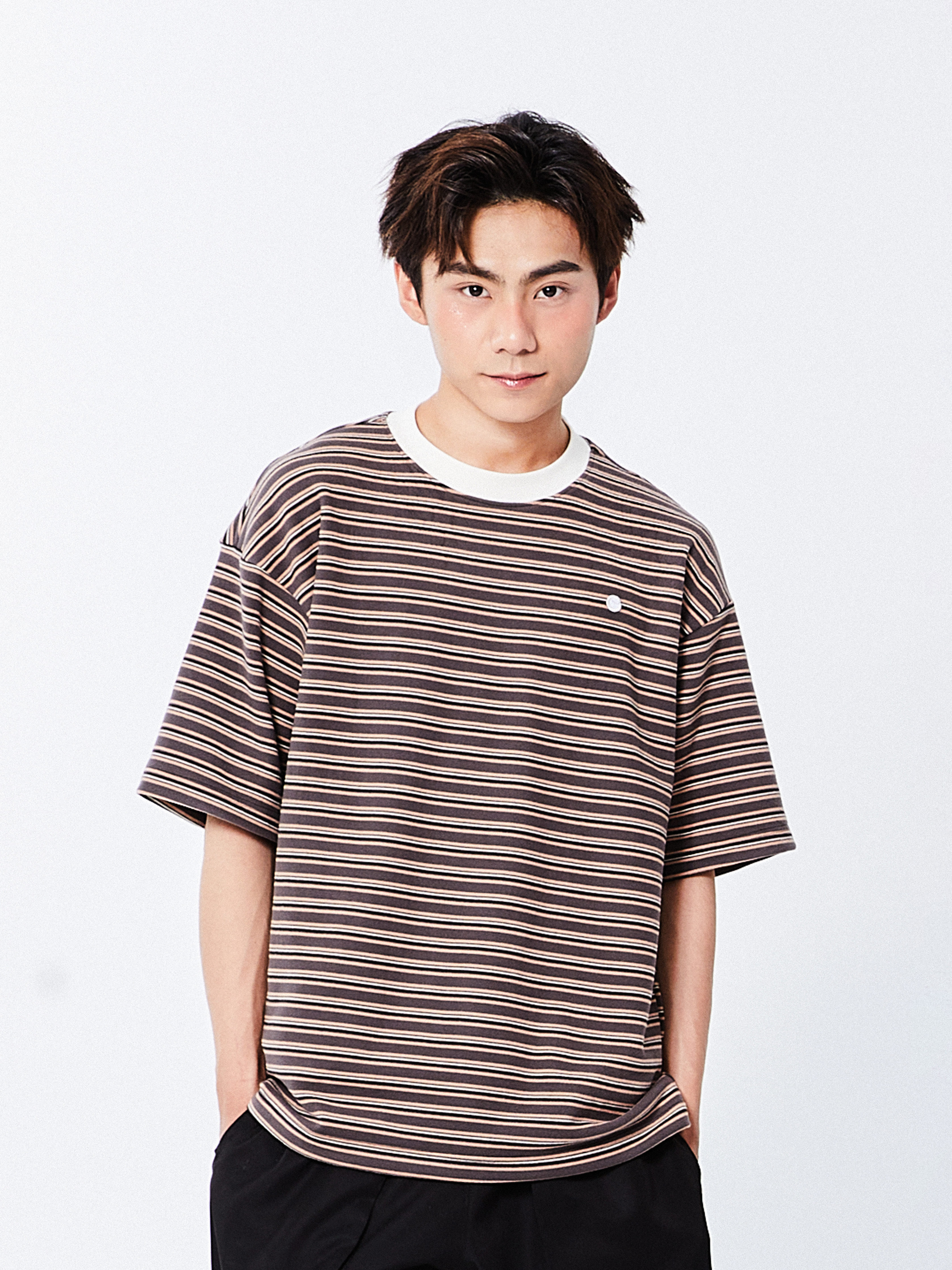 Cozy Stripes Emblem Tee | Brown