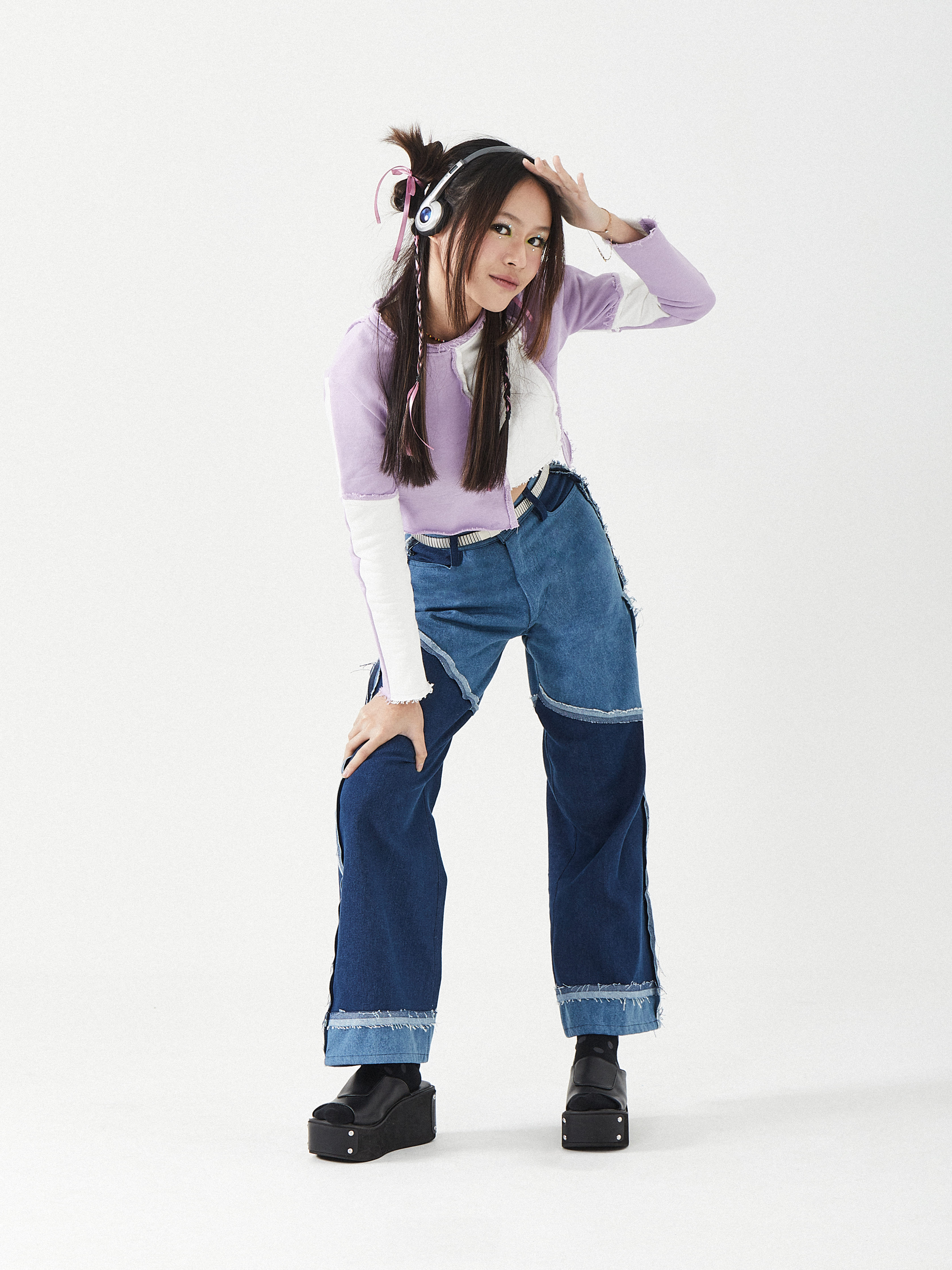 Dual Tone Asymmetrical Denim Pants