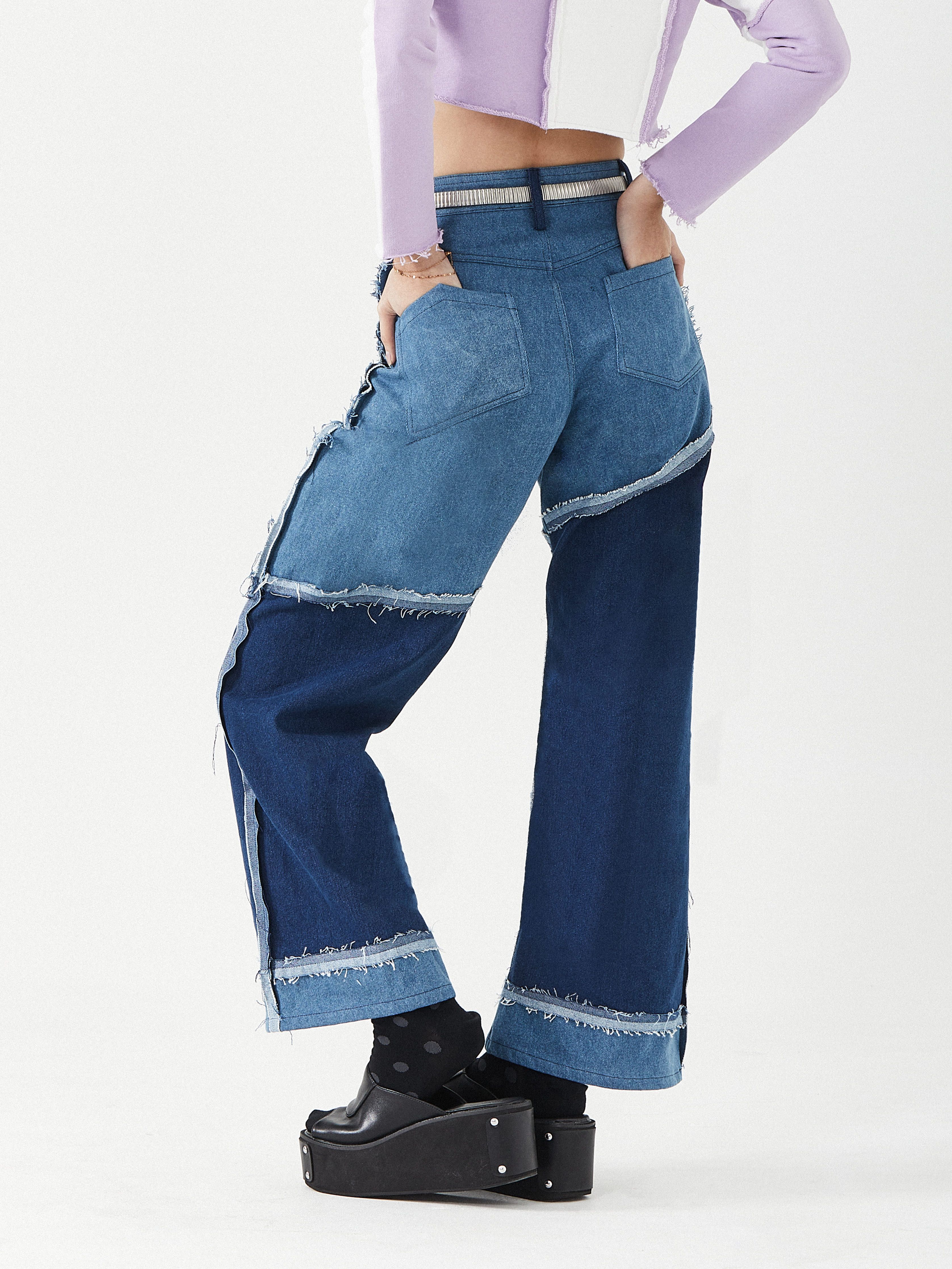 Dual Tone Asymmetrical Denim Pants