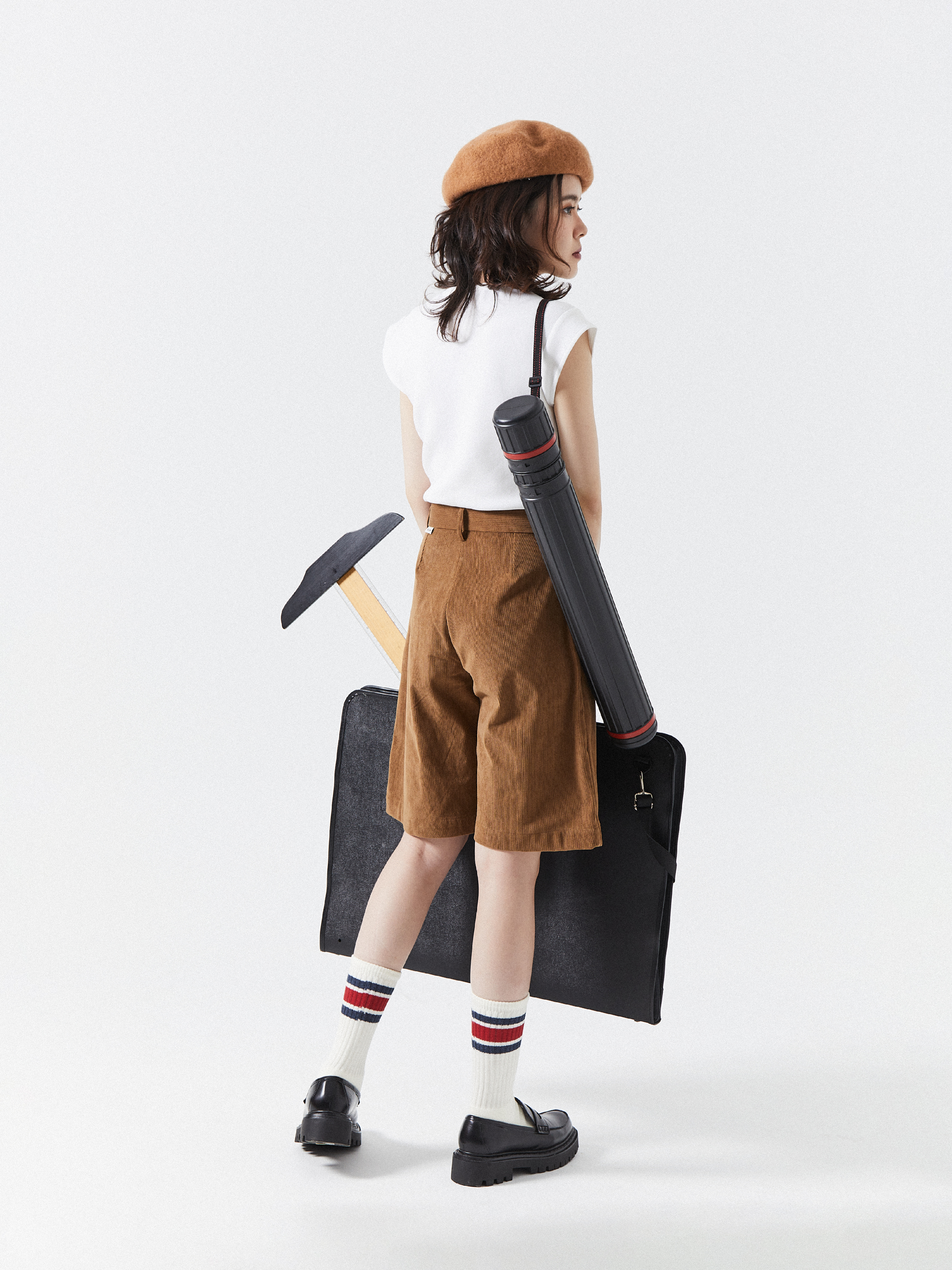 Suspender Corduroy Knee Length Shorts