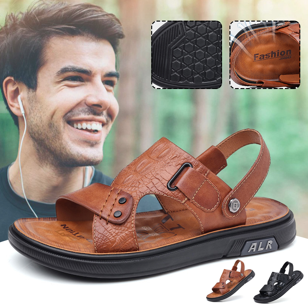 Men's new top layer cowhide comfortable beach sandals