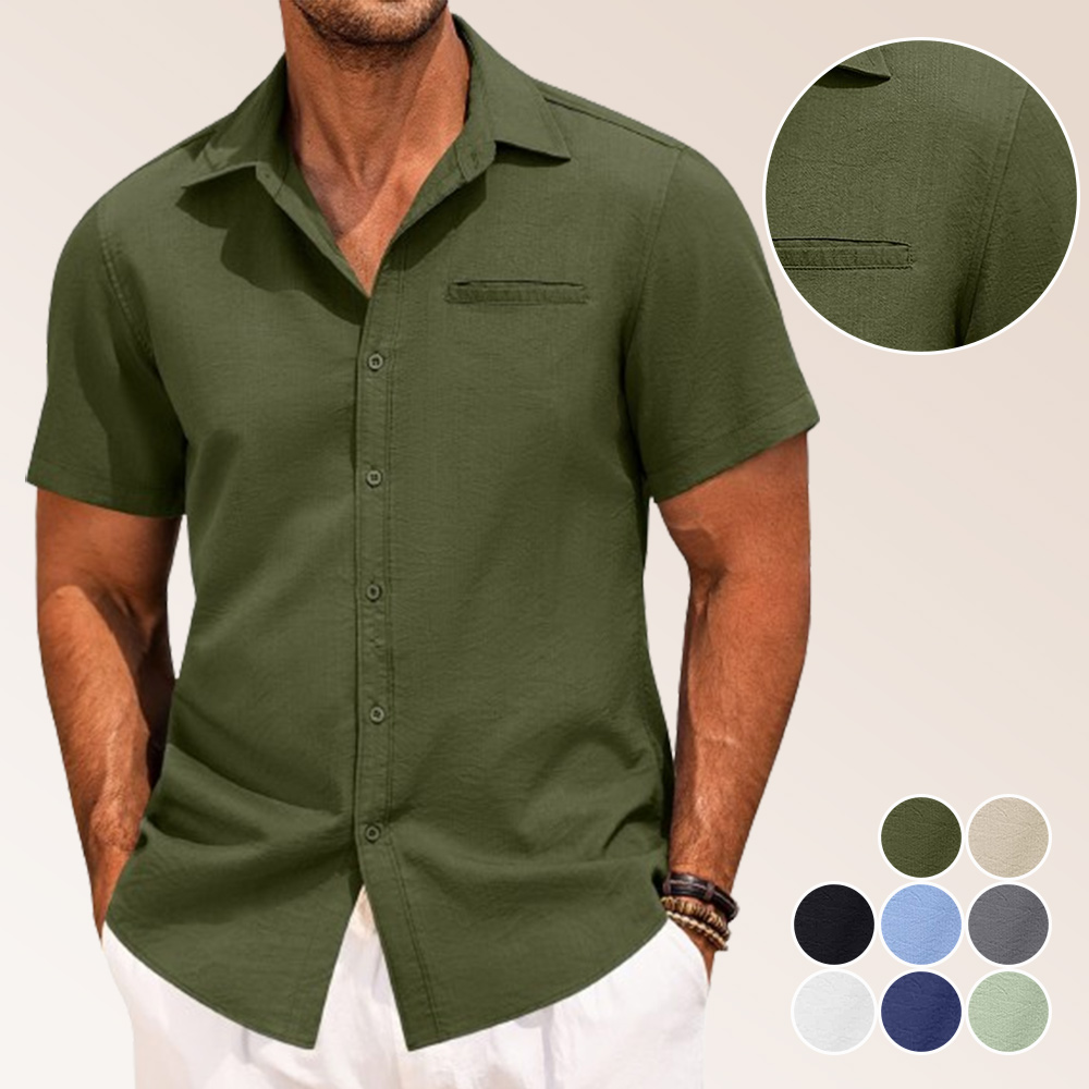 Reemelody Men's single breasted casual short sleeve shirt