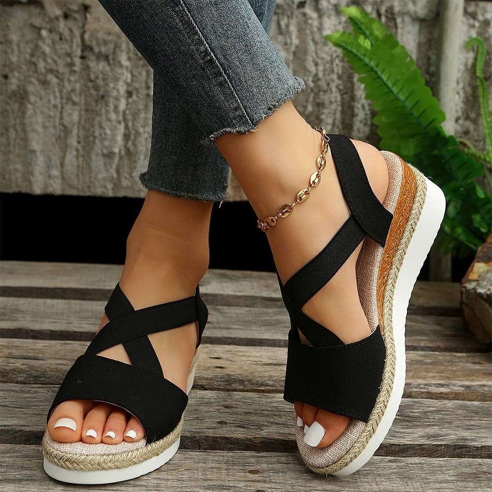 Reemelody Women's cross elastic strap wedge sandals