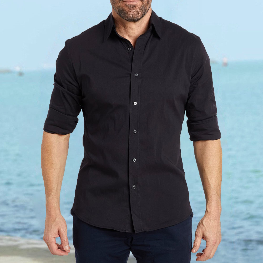 Lightrime Men's casual business zipper design shirt
