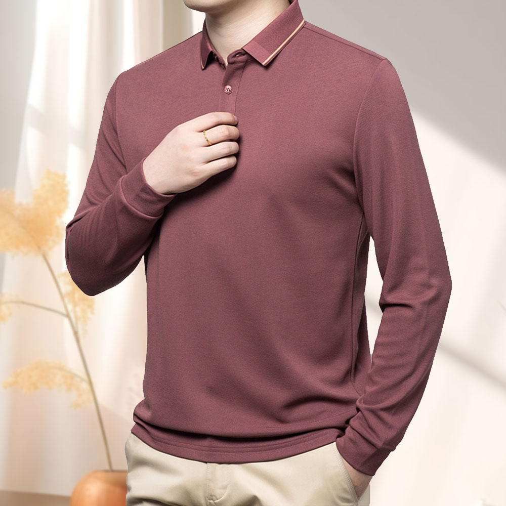 Lightrime Men's business casual long sleeve polo