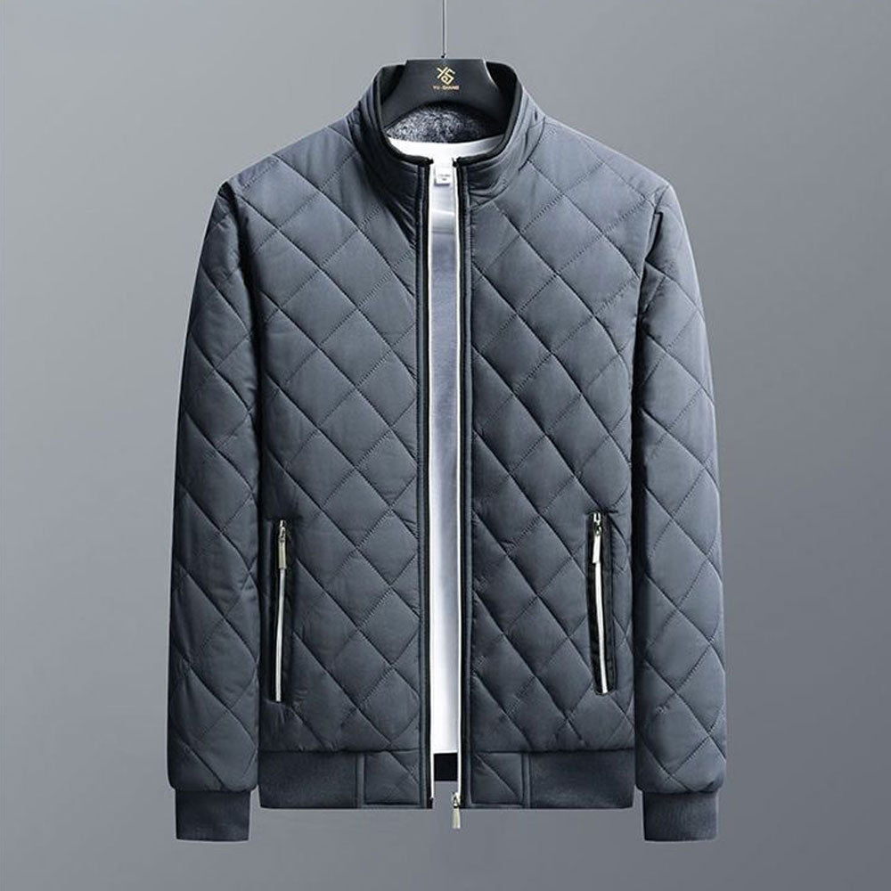 Reemelody Standing Collar Plaid Casual Men's Warm Cotton Padded Jacket