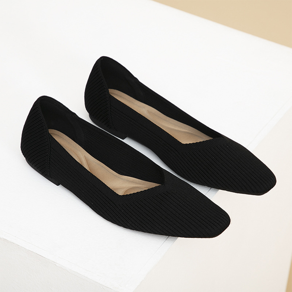 Reemelody Women's Elegant Square Toe Knit Slip-On Shoes