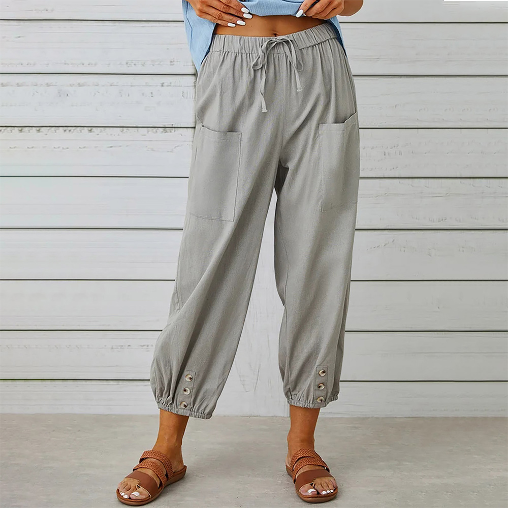 Lightrime Women's loose high waisted linen cropped pants
