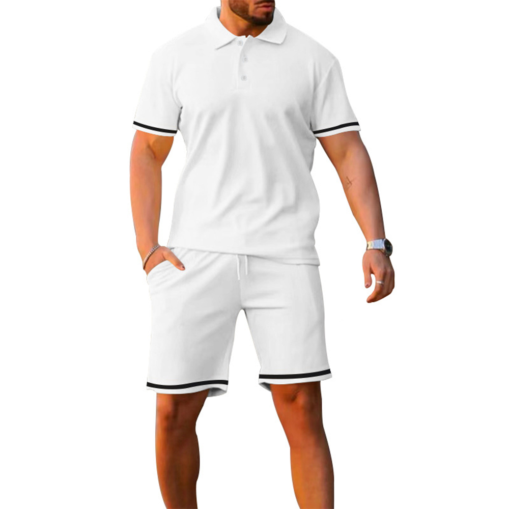 Diggetty Men's striped POLO shirt and shorts two-piece set