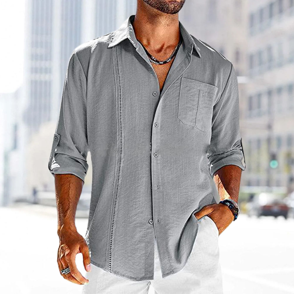 Diggetty Men's casual solid color cotton and linen shirt
