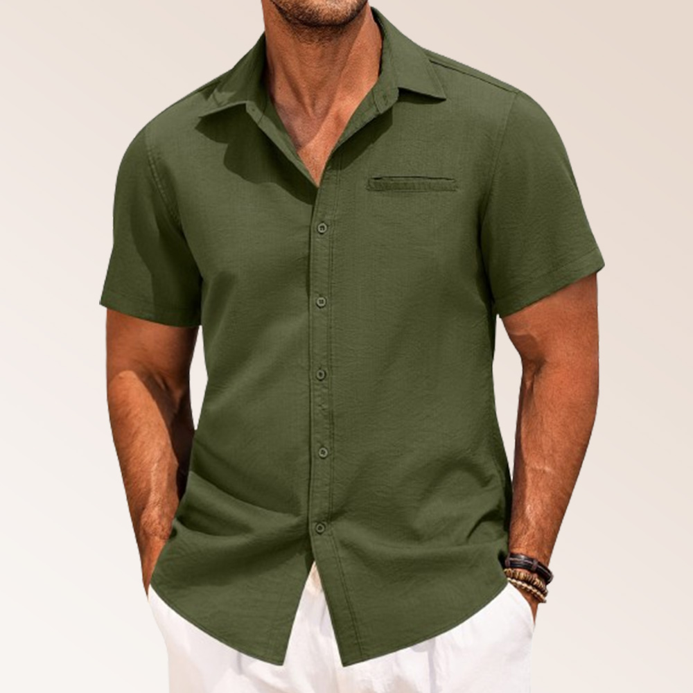 Reemelody Men's single breasted casual short sleeve shirt