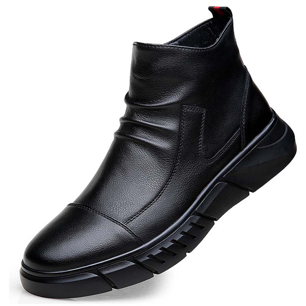 Reemelody New Men's Side Zip Leather High Top Chelsea Boots Boots
