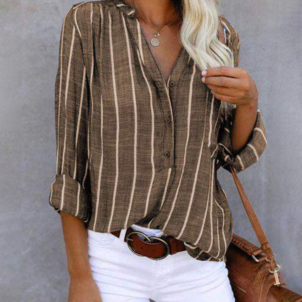 Reemelody Ladies simple fashion striped long sleeve shirt