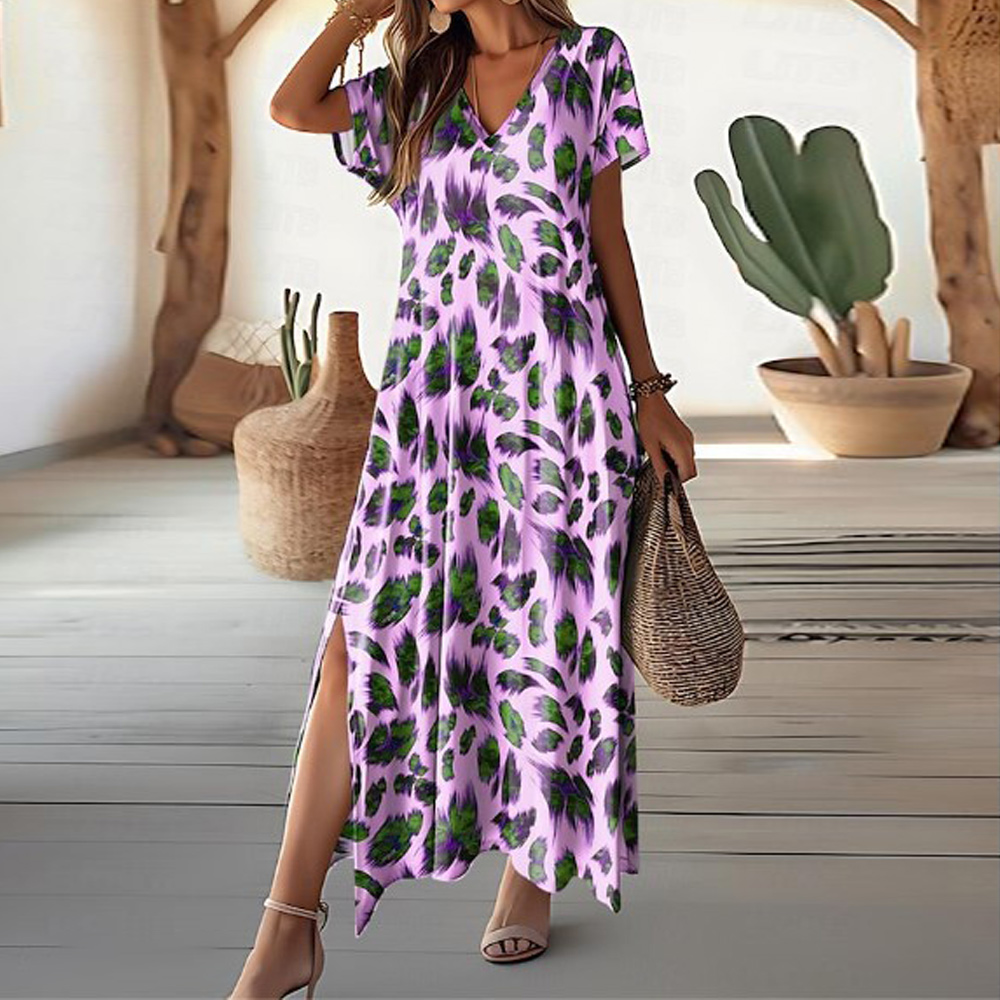 Reemelody Women's loose casual printed maxi dress