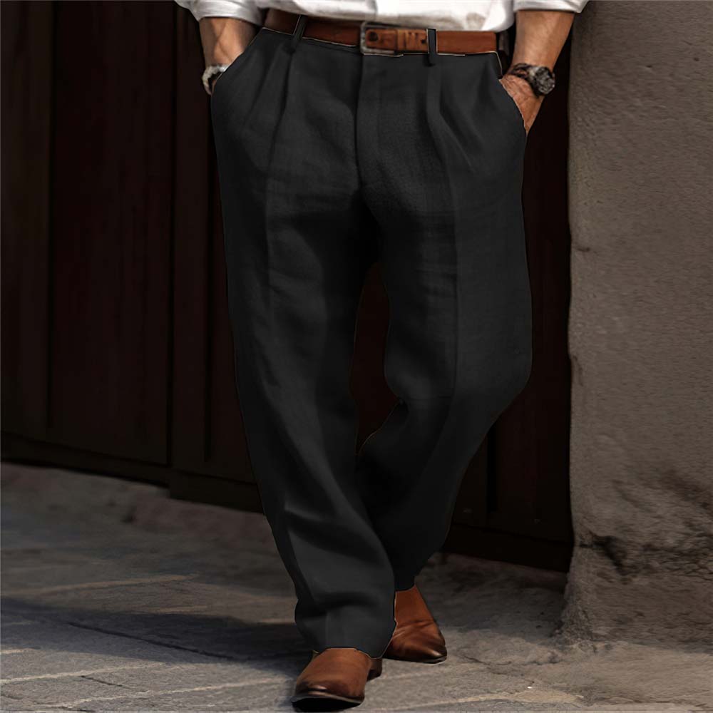 Reemelody Men's new straight linen trousers
