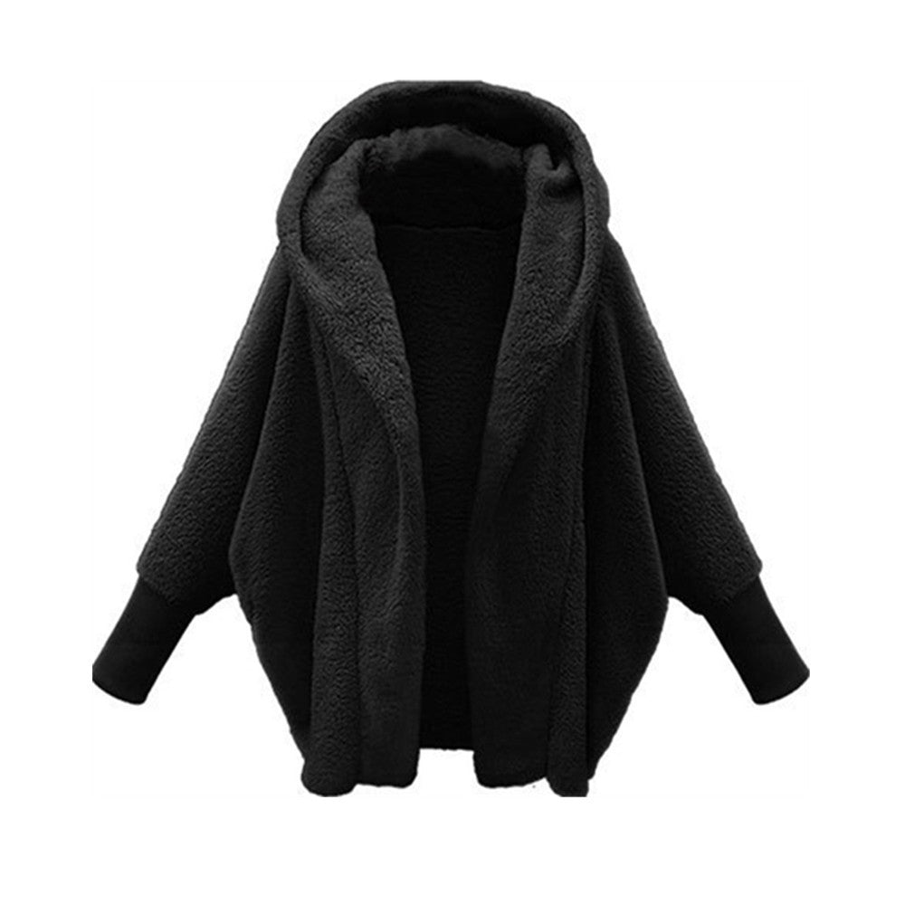Reemelody Women's loose plush hooded jacket