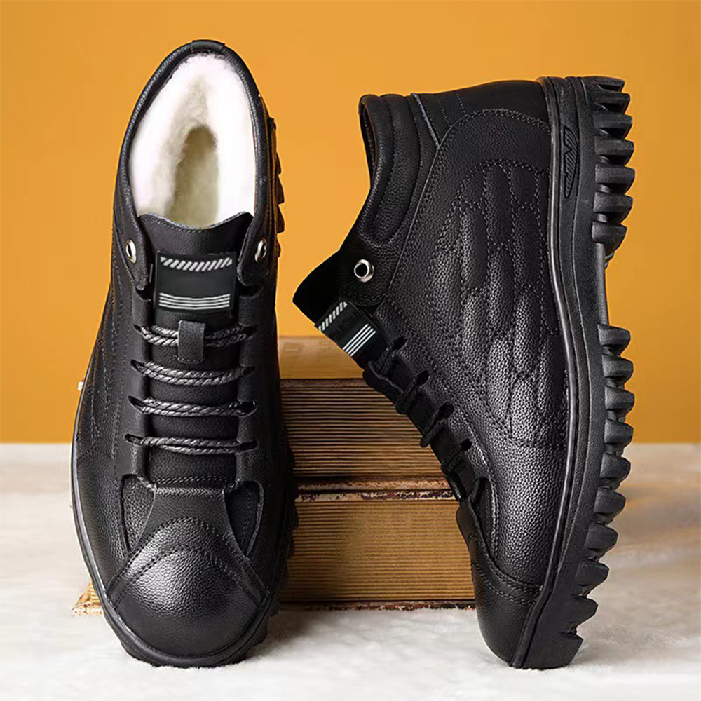 Reemelody Men's velvet soft sole warm leather shoes casual shoes comfortable cotton shoes
