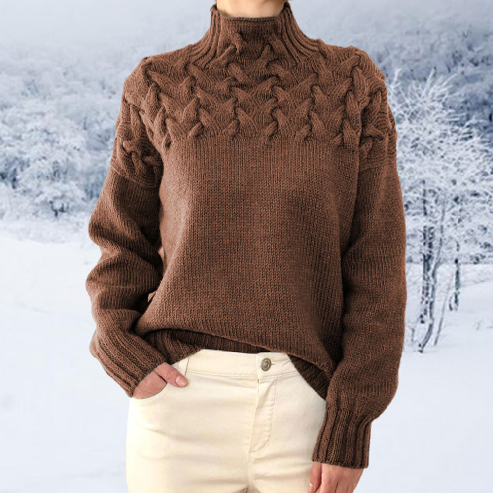 Reemelody Women's knitted detail turtleneck long sleeve sweater