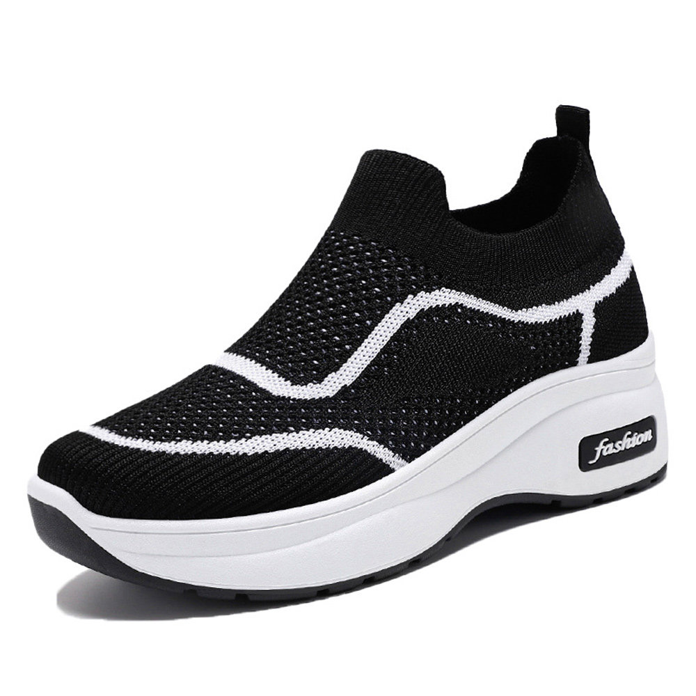 Lightrime Women's thick-soled height-increasing fly-knit breathable shoes