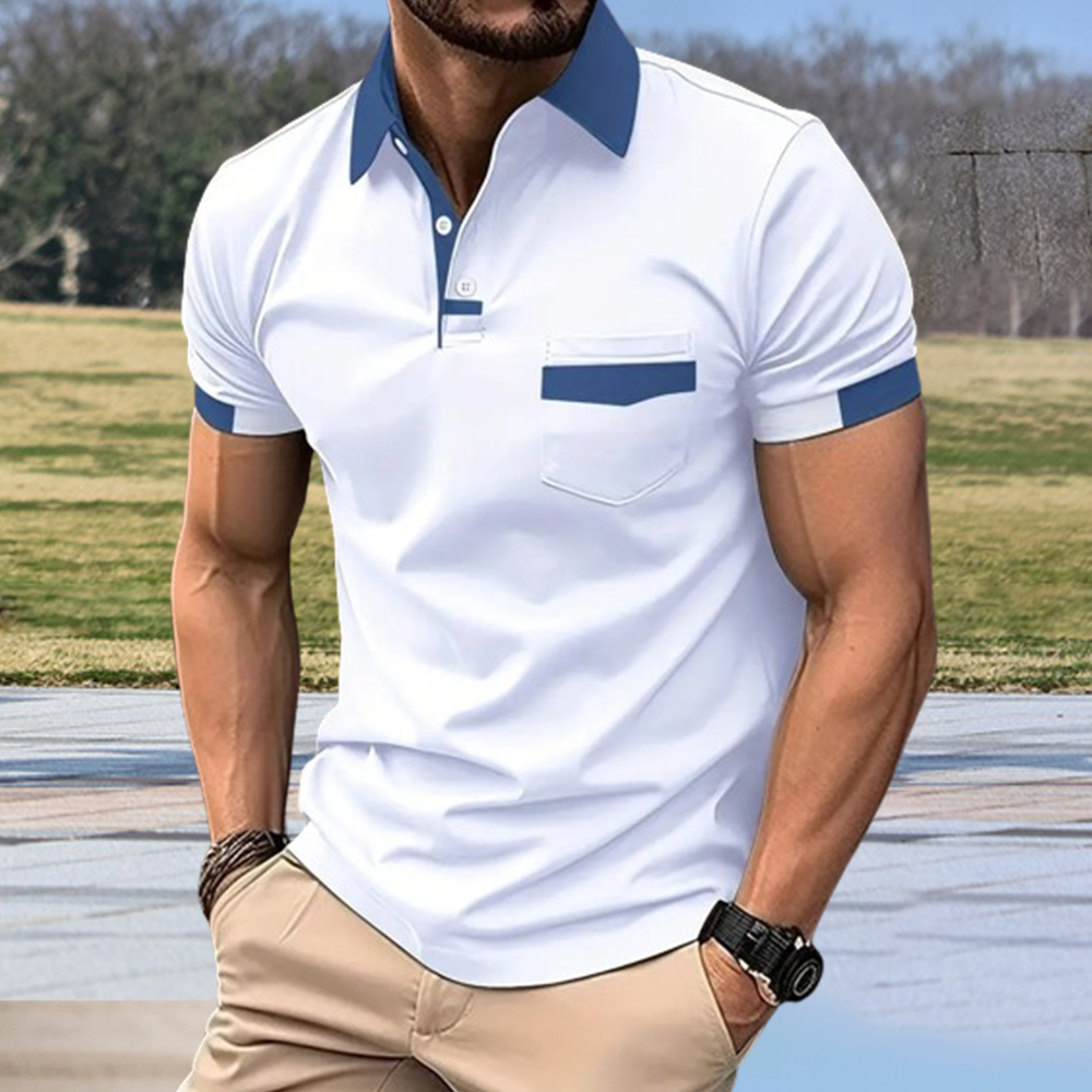 Diggetty Men's Color Block Pocket Casual POLO Shirt