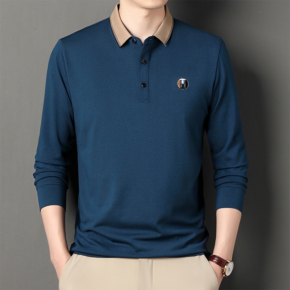 Reemelody Autumn new men's business casual long-sleeved POLO shirt