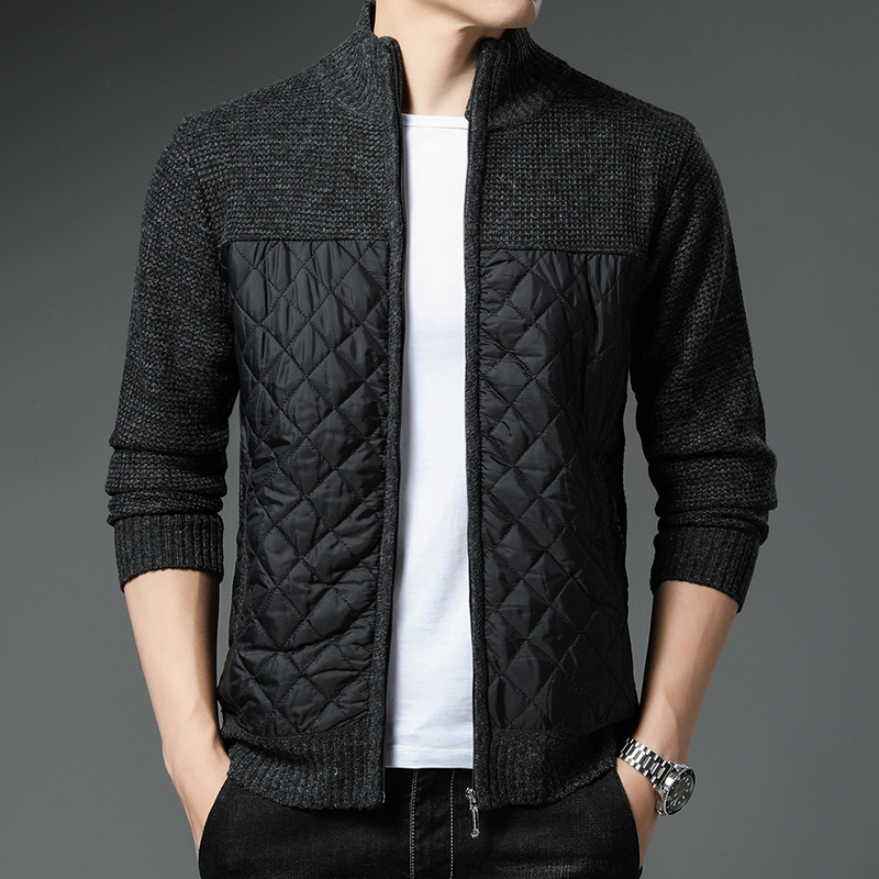 Reemelody Men's Color Block Thick Knit Sweater Jacket
