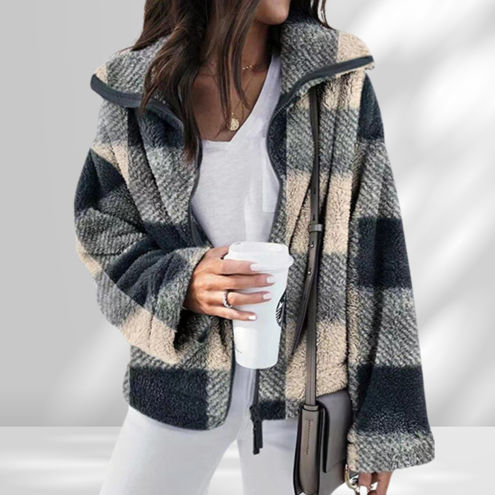 Reemelody New autumn and winter women's double-sided plush plaid casual jacket