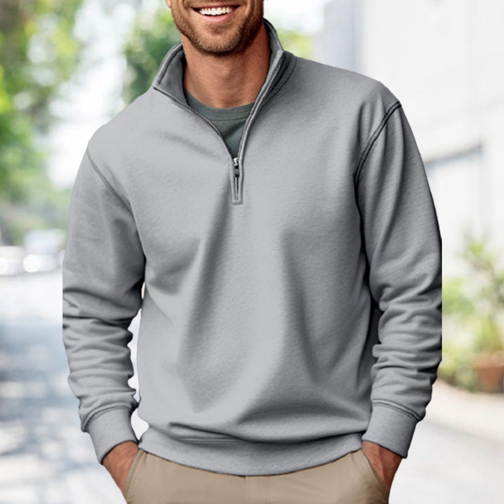 Reemelody Men's casual zipper stand collar fleece sweatshirt