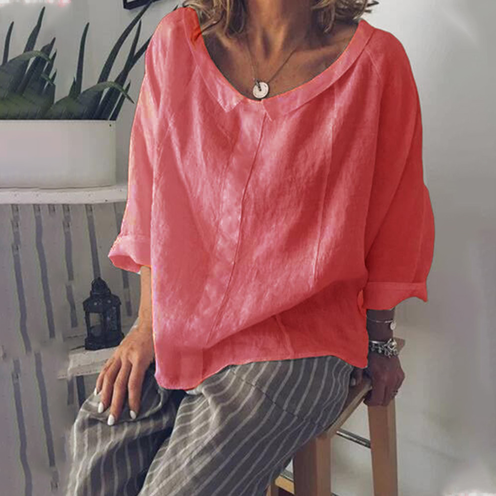 Reemelody Ladies loose cotton and linen long sleeve pullover