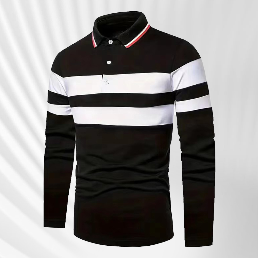 Diggetty Men's Horizontal Stripe Long Sleeve POLO Shirt